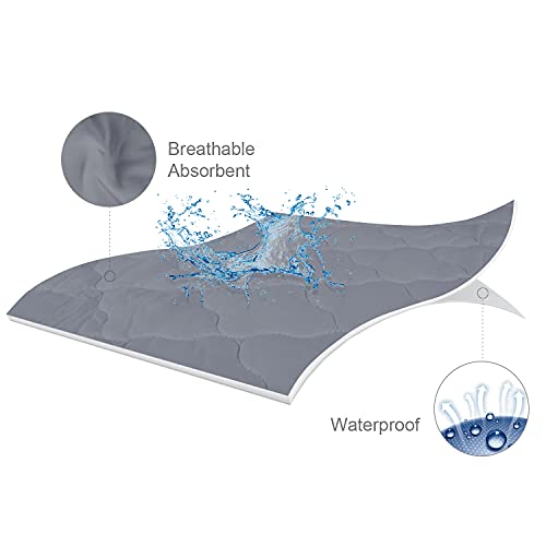 Biloban Crib Mattress Protector Sheets Fitted Waterproof Crib Mattress Pad Cover, Noiseless & Machine Wash 100% Absorbent Crib/Toddler Mattress Protector Sheet Quilted, Gray, 52" x 28" - Image 3