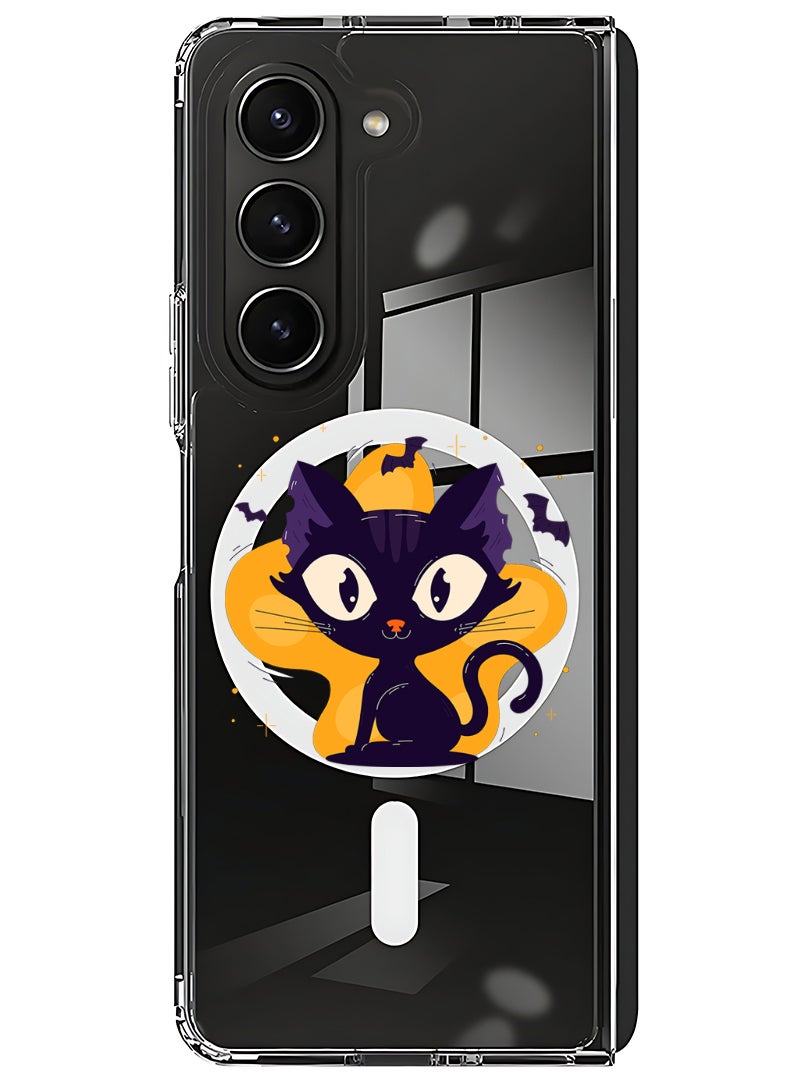 Theodor Magnetic Case for Samsung Galaxy Z Fold 6 Compatible with MagSafe Wireless Charging, Shockproof Phone Bumper Cover Black Cat Halloween - Image 1