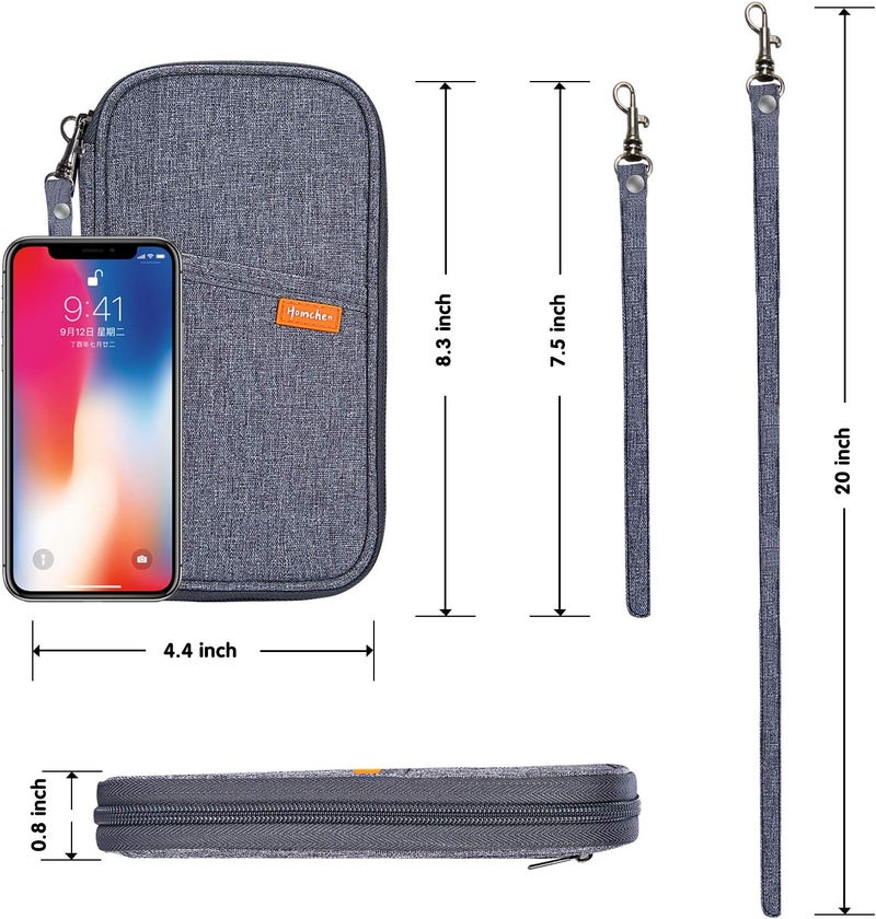 homchen RFID Passport Wallet with Vaccine Card Slot, Family Travel Passport Holder Document Organizer Bag with Wrist & Neck Double Strap - Image 2