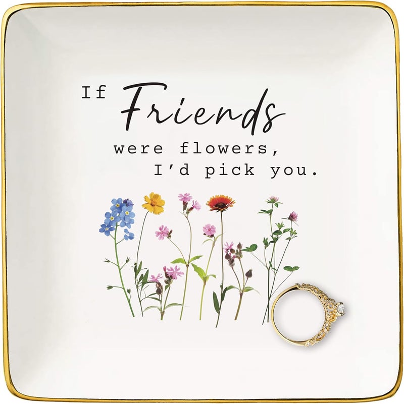 NZY هدية عيد الأم، عيد الميلاد، عيد الشكر، رأس السنة، عيد الميلاد لأفضل أصدقاء الأخت BFF، أفضل صديقة - هدية تقدير الصداقة، صينية مجوهرات حامل حلي طبق خاتم - إذا كانت الأصدقاء زهورًا، سأختارك - Image 1
