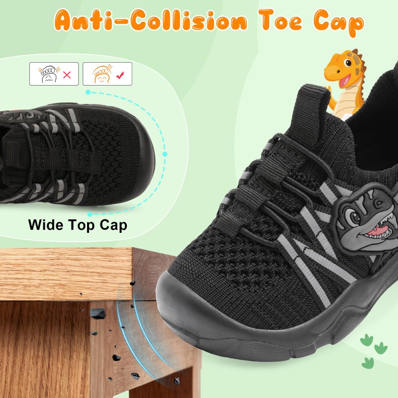 FEETCITY Toddler Boys Shoes Wide Toddler Shoes Infant Walking Shoe Lightweight Kids Slip On Shoe Girls Sneakers Size 8 Black - Image 5