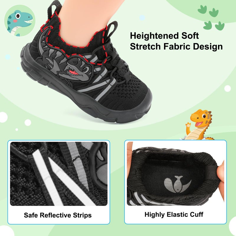 FEETCITY Toddler Boys Shoes Wide Toddler Shoes Infant Walking Shoe Lightweight Kids Slip On Shoe Girls Sneakers Size 8 Black - Image 4