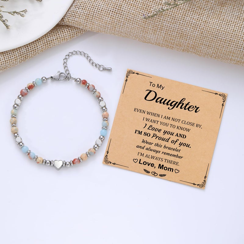 HiStock Valentines Day Gifts for Daughter, Daughter Gifts from Mom Nature Stone Bead Bracelets for Teens Jewelry Birthday Gift for Her Teens - Image 4