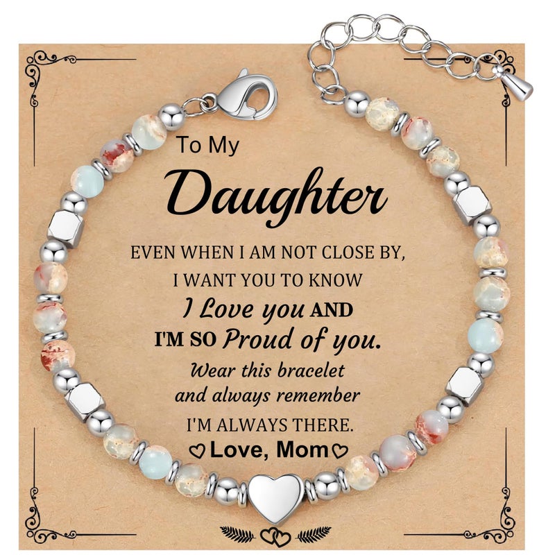 HiStock Valentines Day Gifts for Daughter, Daughter Gifts from Mom Nature Stone Bead Bracelets for Teens Jewelry Birthday Gift for Her Teens - Image 1