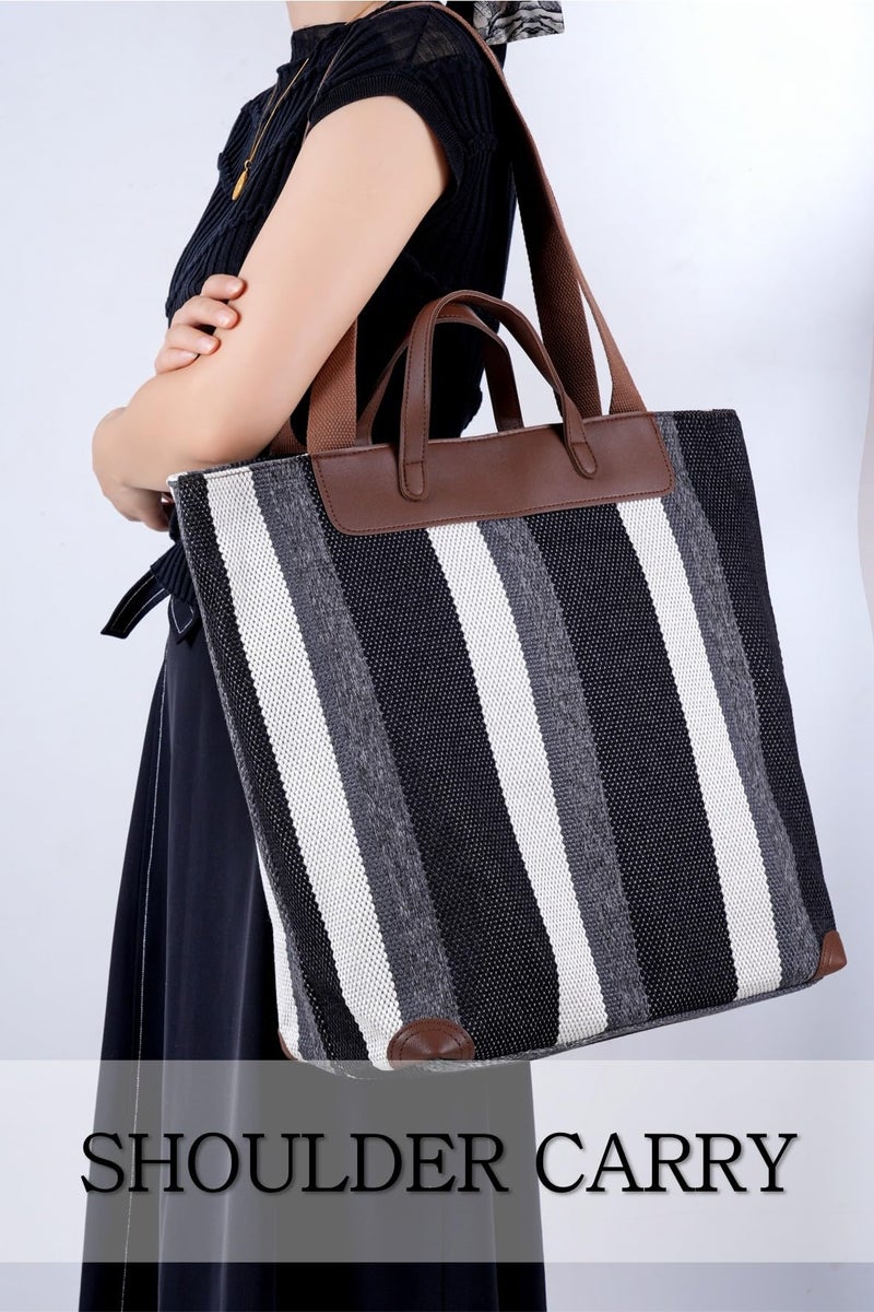HFLZBRO Large Women's Work Tote Bag – 15.6in Laptop Compartment,Canvas Shoulder Bag for Office & Daily Use,Tote Bag with Spacious Storage (BLACK, Extra Large) - Image 5