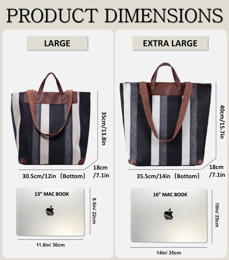 HFLZBRO Large Women's Work Tote Bag – 15.6in Laptop Compartment,Canvas Shoulder Bag for Office & Daily Use,Tote Bag with Spacious Storage (BLACK, Extra Large) - Image 3