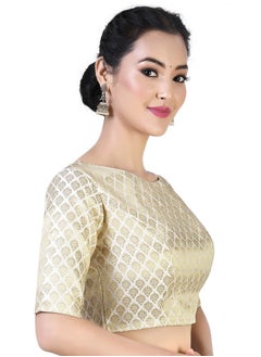 Studio Shringaar Studio Shringaar Women's Readymade Pastel Brocade Elbow Length Sleeves Saree Blouse (Cream, 46)  - Image 2