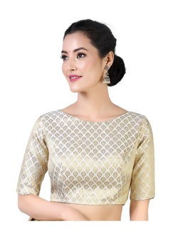 Studio Shringaar Studio Shringaar Women's Readymade Pastel Brocade Elbow Length Sleeves Saree Blouse (Cream, 46)  - Image 3