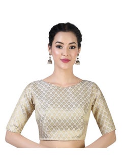 Studio Shringaar Studio Shringaar Women's Readymade Pastel Brocade Elbow Length Sleeves Saree Blouse (Cream, 46)  - Image 1