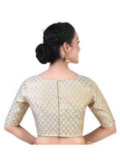 Studio Shringaar Studio Shringaar Women's Readymade Pastel Brocade Elbow Length Sleeves Saree Blouse (Cream, 46)  - Image 4