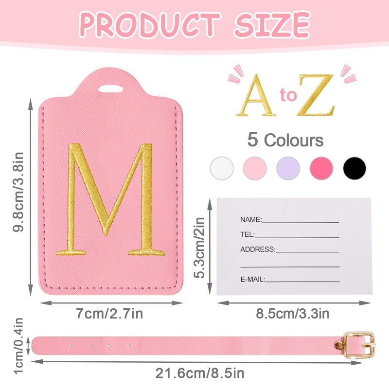 Iqimott Personalized Initial Luggage Tags for Suitcases, Cute PU Leather Embroidered Letter Travel Luggage Tags, Suitcase Identifier Name Baggage Tag, Bag Tags for Men Women Kids Luggage Handbags(Pink M) - Image 2