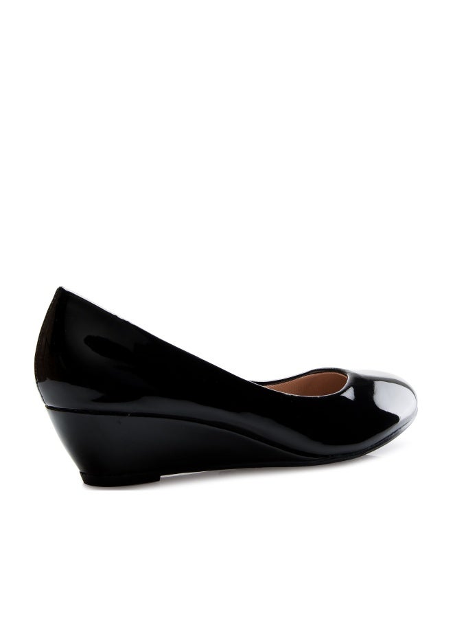 Olivia K Women's Close Round Toe Low Wedge Glitter Rhinestone Comfort Black Patent - Image 1