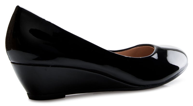 Olivia K Women's Close Round Toe Low Wedge Glitter Rhinestone Comfort Black Patent - Image 2