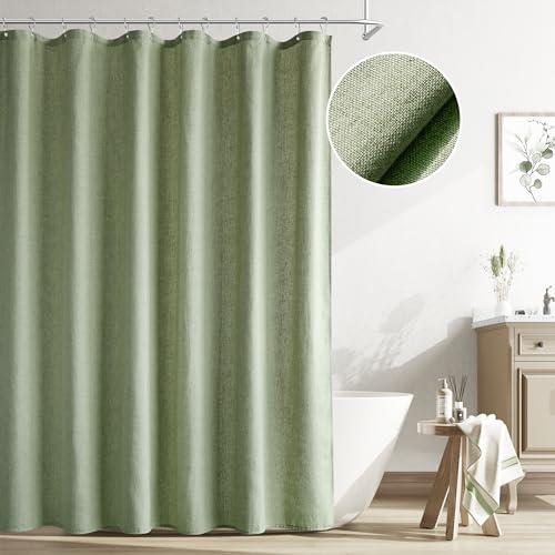 Naturoom Sage Green Shower Curtain, Neutral Linen Boho Farmhouse Rustic Vintage Country Spring Summer Themed Bath Decor Weighted Fabric Green Minimalist Cloth Shower Curtains for Bathroom, 72Wx72H - Image 1