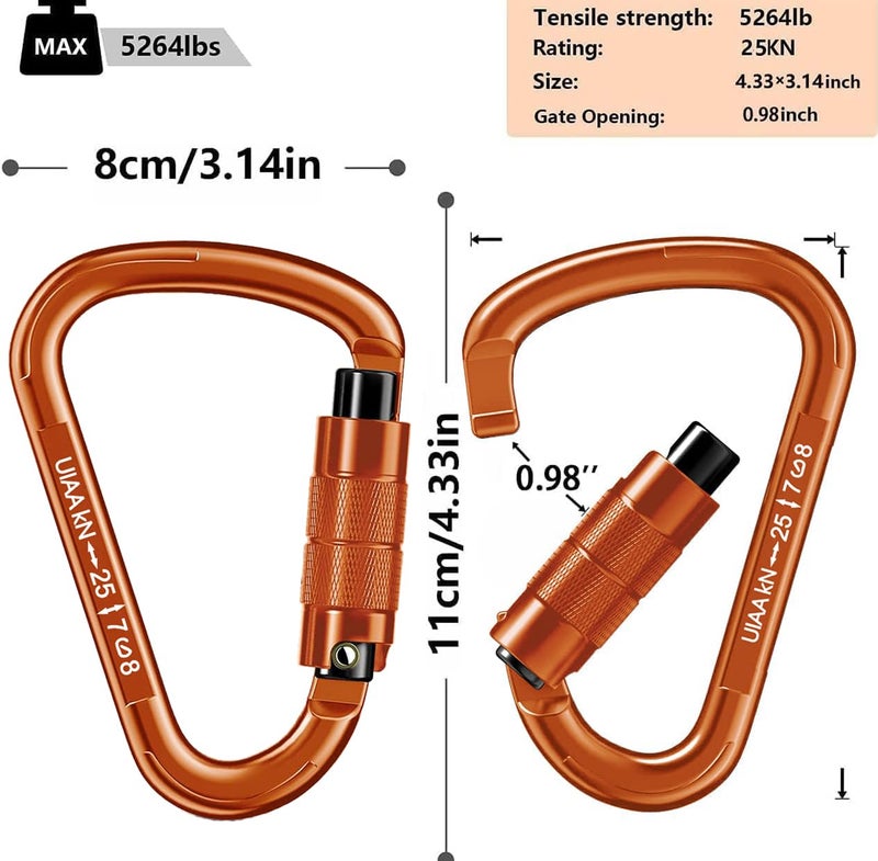 QIWYMHW Auto Locking Carabiner 25kN UIAA Certified â€“ Heavy Duty Climbing Carabiner for Rappelling, Hammock, Rescue, Swing, Dog Leash, Safety Gear, Outdoor Equipment - Image 2
