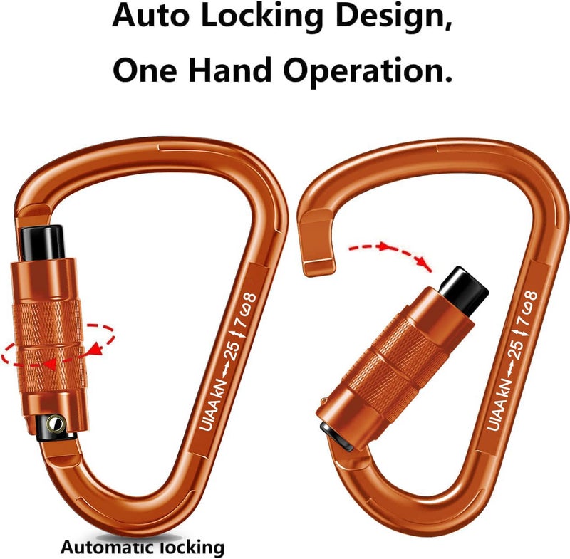 QIWYMHW Auto Locking Carabiner 25kN UIAA Certified â€“ Heavy Duty Climbing Carabiner for Rappelling, Hammock, Rescue, Swing, Dog Leash, Safety Gear, Outdoor Equipment - Image 3