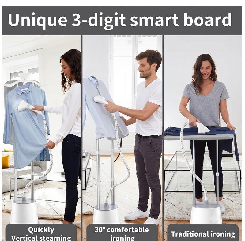 VAYMAY Garment Steamer, 2000W Vertical Clothes Steam Iron Standing 35-Second Instant Heat-Up, Height Adjustable Steamer And Built-in Ironing Board, 2.5L Water Tank, Steam Iron, Light Grey Color - Image 2