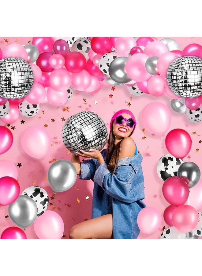 Bonuci 50 Pcs Cow Print Balloon Disco Ball Balloons Western Cowgirl Party Round Disco Balloons for Cowgirl Party 4D Metallic Balloons Foil Mirror Balloon for Cowgirl Theme Party Decorations with Ribbon Tape - Image 2