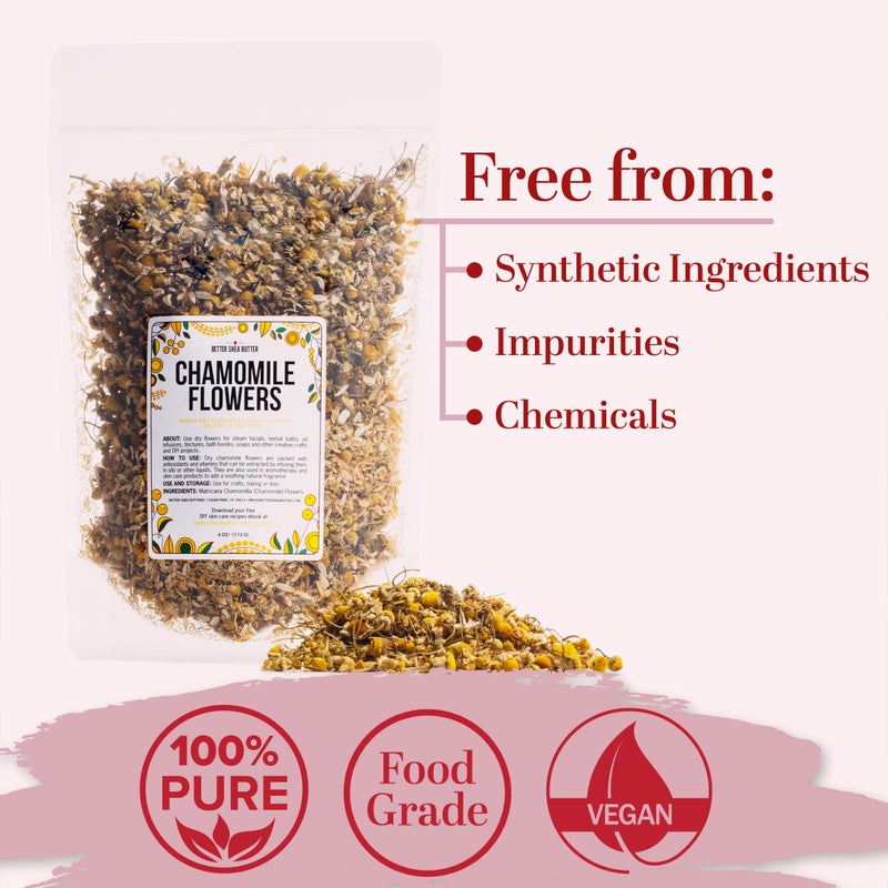 Better Shea Butter Dried Chamomile Flowers Bulk - Edible Dry Flowers for Relaxing Chamomile Tea - Dried Flowers for Soap Making, Chamomile Herbs Petals for Bath, DIY Salve & DIY Projects - Image 3
