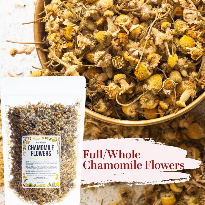 Better Shea Butter Dried Chamomile Flowers Bulk - Edible Dry Flowers for Relaxing Chamomile Tea - Dried Flowers for Soap Making, Chamomile Herbs Petals for Bath, DIY Salve & DIY Projects - Image 2