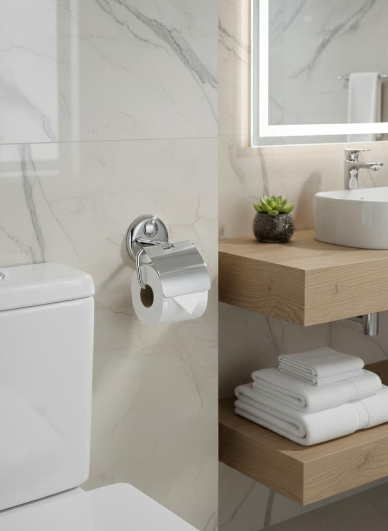 KANJAL Premium Stainless Steel Toilet Paper Holder with Cover | Wall Mounted Tissue Paper Roll Holder for Bathroom & Washroom | Rust-Proof, Heavy-Duty Toilet Roll Holder for Home & Hotels - Image 3