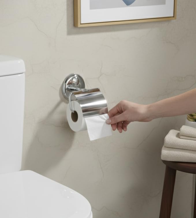 KANJAL Premium Stainless Steel Toilet Paper Holder with Cover | Wall Mounted Tissue Paper Roll Holder for Bathroom & Washroom | Rust-Proof, Heavy-Duty Toilet Roll Holder for Home & Hotels - Image 5