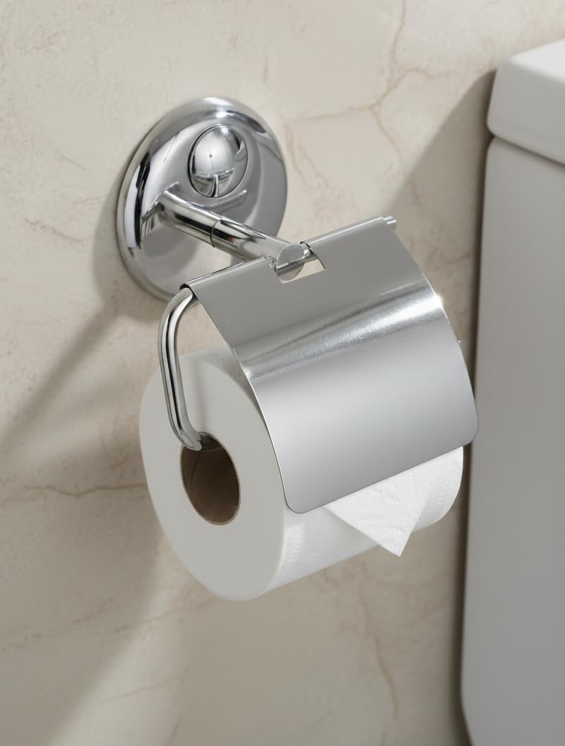 KANJAL Premium Stainless Steel Toilet Paper Holder with Cover | Wall Mounted Tissue Paper Roll Holder for Bathroom & Washroom | Rust-Proof, Heavy-Duty Toilet Roll Holder for Home & Hotels - Image 2