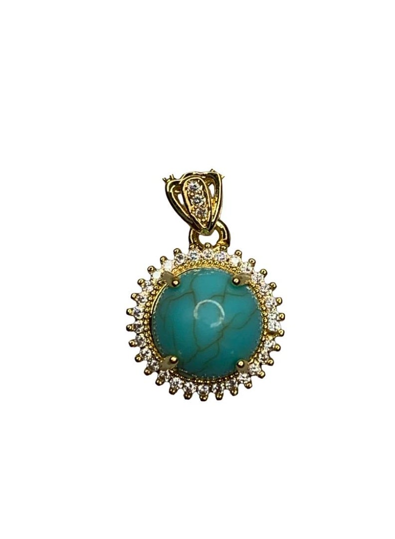 Influence Germany Turquoise Stone Pendant Necklace – Gold-Tone Stainless Steel - Image 2