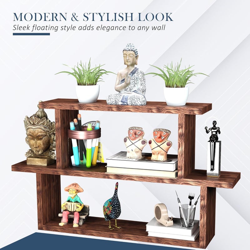 Kuber Industries Mdf Wooden Floating Shelf for Wall | Book Stand Shelf | Wall Stand Holder for Display Unit for Living Room and Home Decor | Brown - Image 4