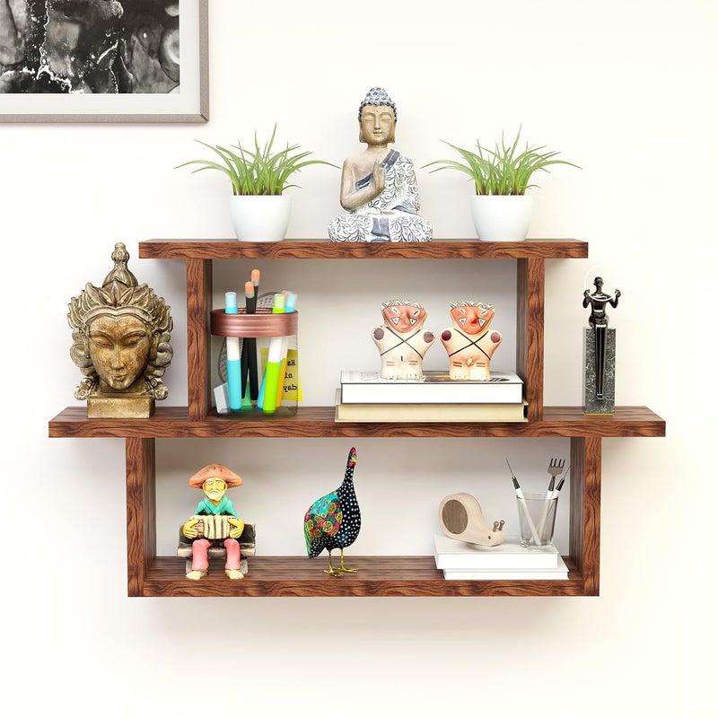 Kuber Industries Mdf Wooden Floating Shelf for Wall | Book Stand Shelf | Wall Stand Holder for Display Unit for Living Room and Home Decor | Brown - Image 1