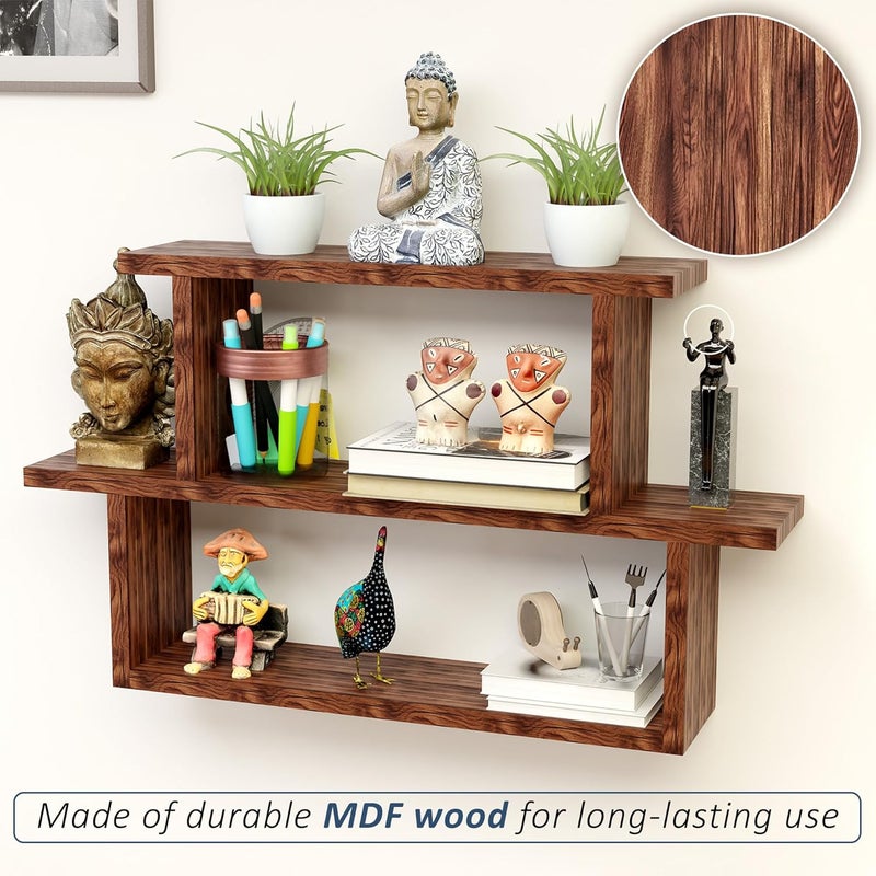 Kuber Industries Mdf Wooden Floating Shelf for Wall | Book Stand Shelf | Wall Stand Holder for Display Unit for Living Room and Home Decor | Brown - Image 3