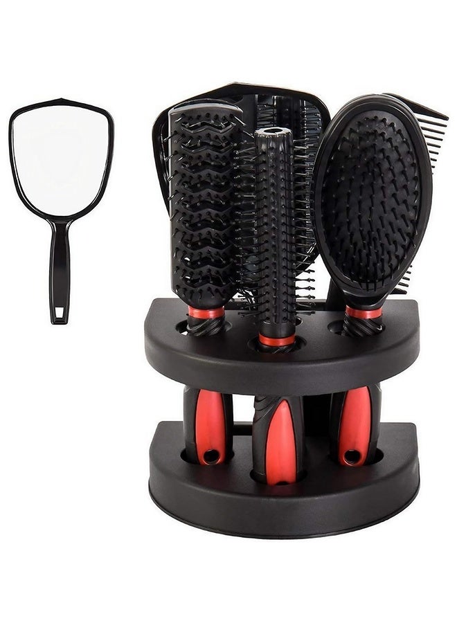 New Hair Brush Set 5-Piece Professional Salon Kit for Women&Man with Mirror & Stand Hairdressing Styling Tool - Image 1