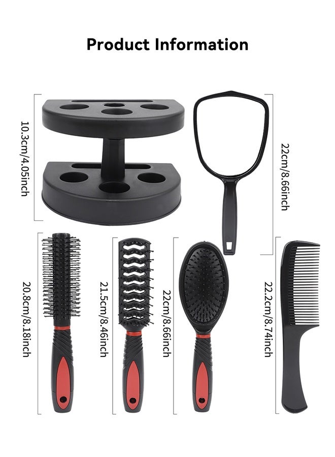 New Hair Brush Set 5-Piece Professional Salon Kit for Women&Man with Mirror & Stand Hairdressing Styling Tool - Image 2