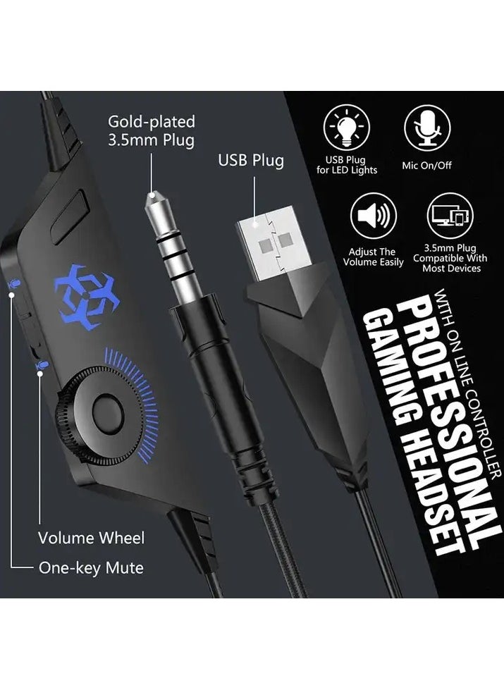 Hunterspider - V4 Gaming Headset for Xbox One, PS4, PC, Controller, Noise Cancelling Over Ear Headphones with Mic, LED Light Bass Surround Soft Memory Earmuffs for PS2 Mac - Image 1