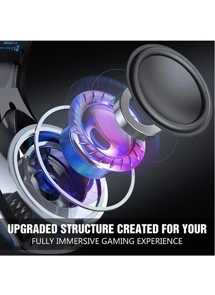 Hunterspider - V4 Gaming Headset for Xbox One, PS4, PC, Controller, Noise Cancelling Over Ear Headphones with Mic, LED Light Bass Surround Soft Memory Earmuffs for PS2 Mac - Image 1