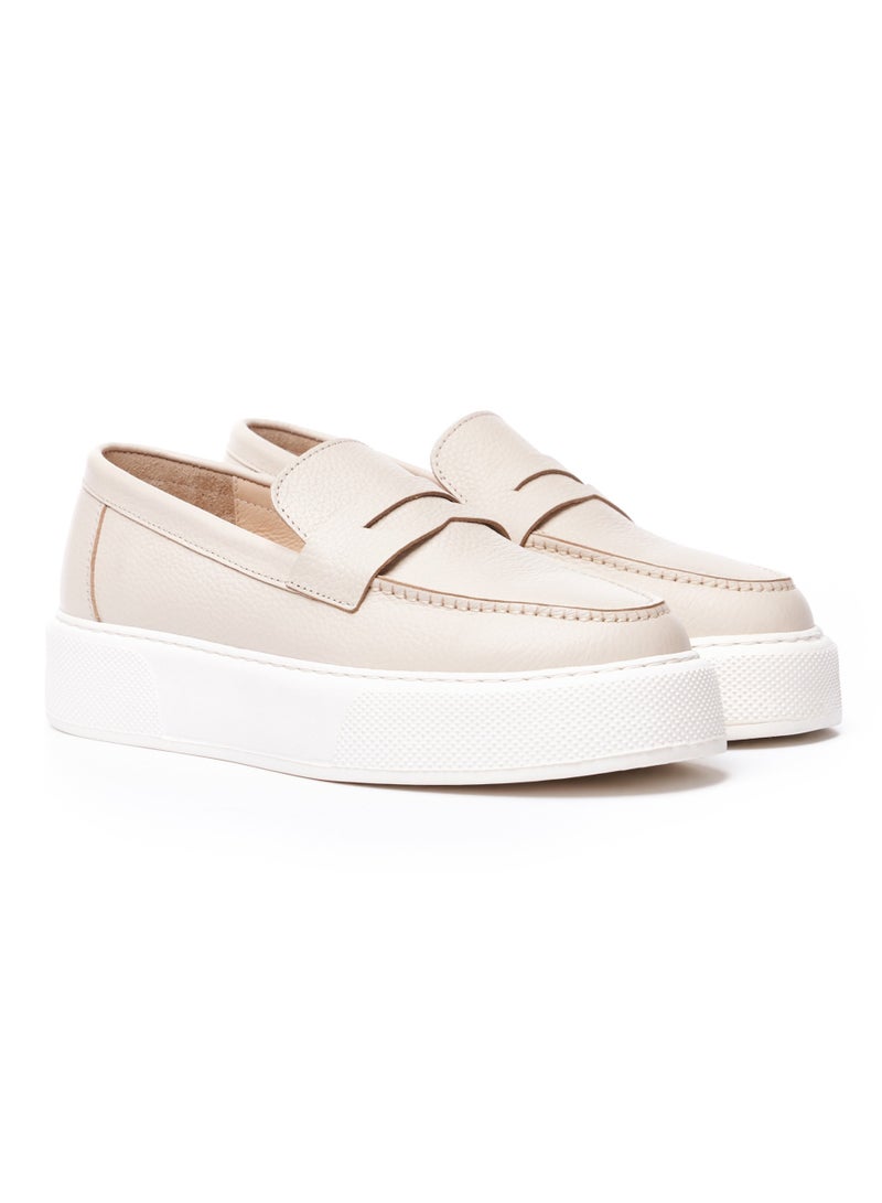 Martin Valen Men's Chunky Leather Loafers in Beige and White - Image 4
