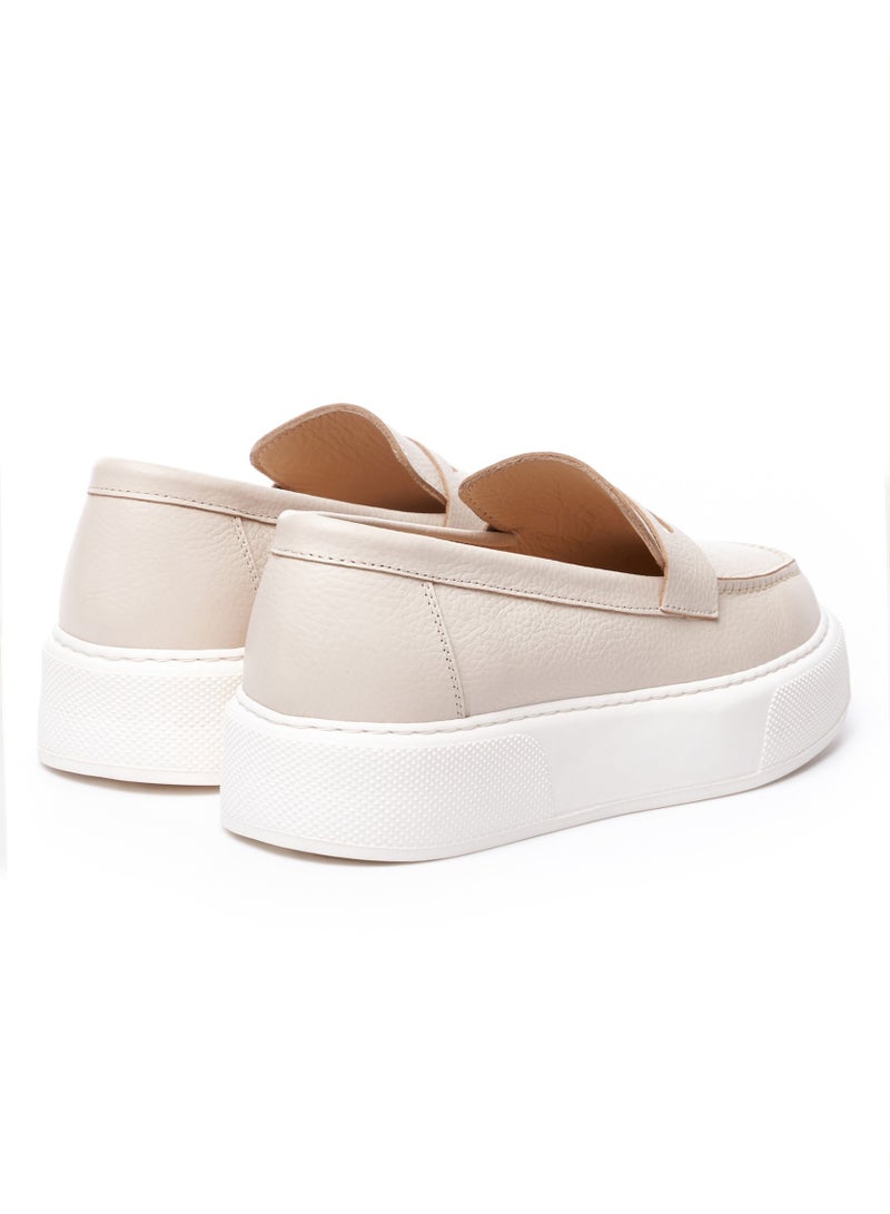 Martin Valen Men's Chunky Leather Loafers in Beige and White - Image 3