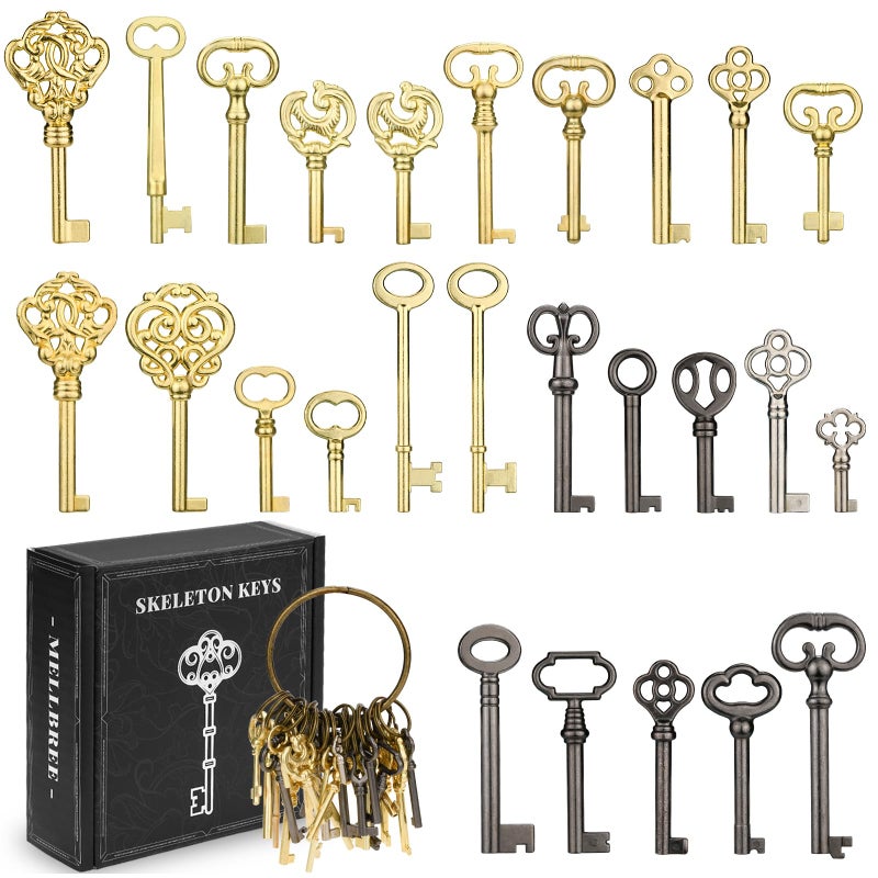 Mellbree Skeleton Key Set, 26-Key Universal Replacement Skeleton Keys Kit for Antique Dresser, Chinese Cabinet, Antique Furniture and Old Style Cabinets or Doors, Collectible Gift - Image 1