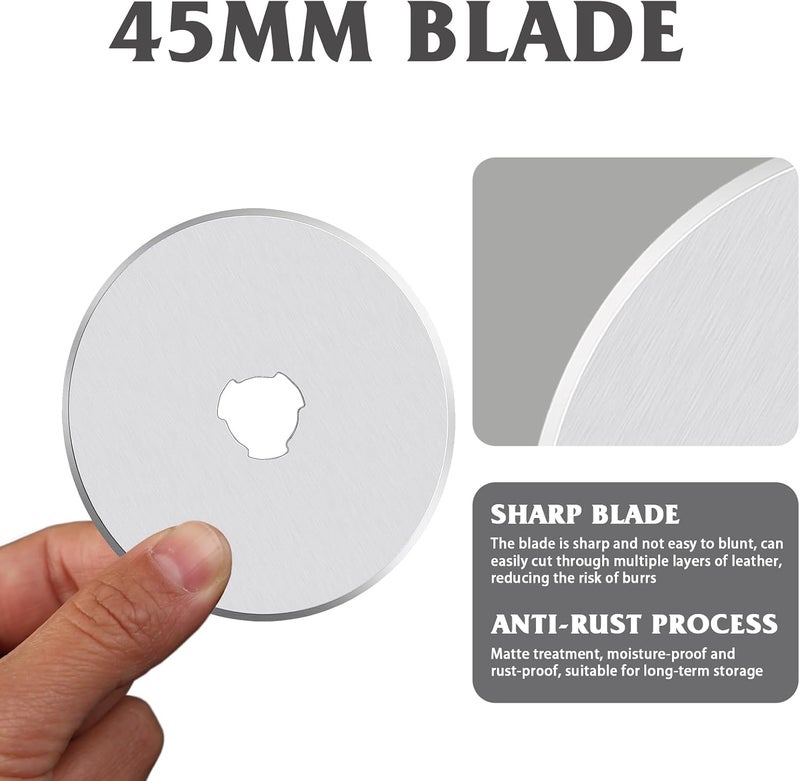 ZMAAGG 10Pcs 45mm Rotary Cutter Blades for Rotary Cutter, Rotary Cutter Replacement Blades Includes Plastic Blade Storage Case, Rotary Cutter Replacement for Quilting Fabric, Paper, Leather - Image 3