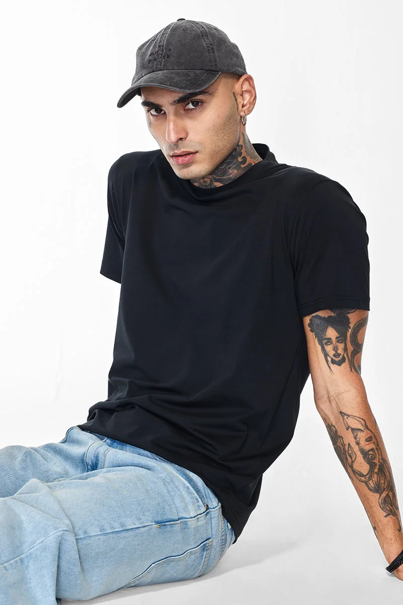SNITCH Slim Fit Stretch Core Lab Black T-Shirt