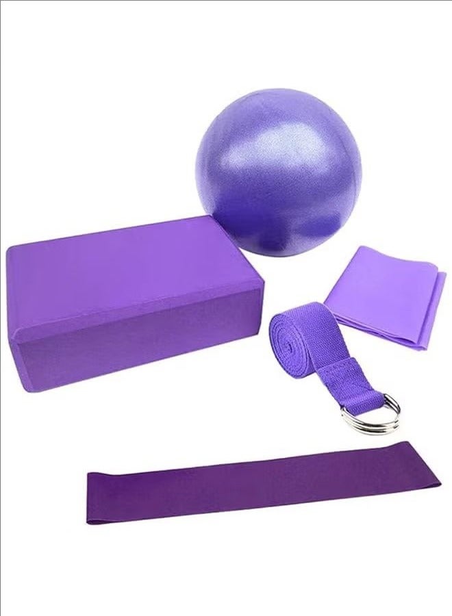 Generic 5pcs yoga equipment set yoga ball exercise gymnastics Pilates fitness ball exercise block yoga resistance ring belt, easy to use - Image 1