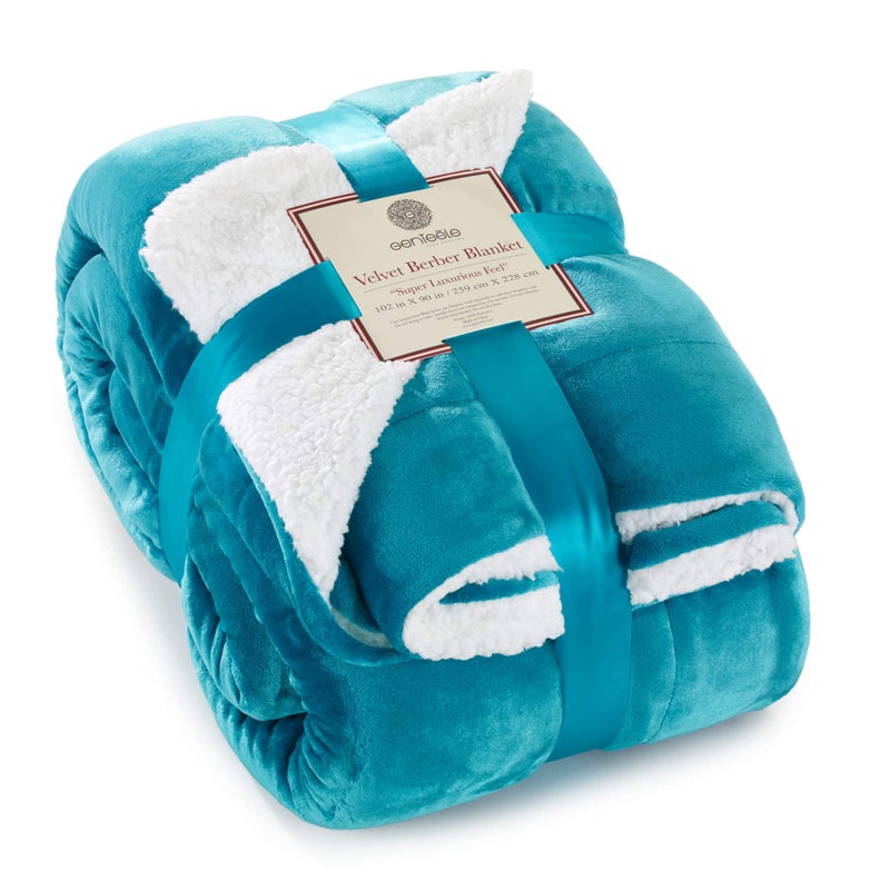 Genteele Sherpa Throw Blanket Super Soft Reversible Ultra Luxurious Plush Blanket 102 x 90 inches TealWhite