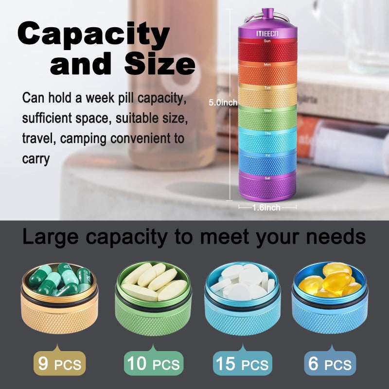 MEECN Weekly Metal Pill Organizer for Outdoor Travel, Aluminum, Waterproof, That is Shockproof and Has Large Compartments for Storing Vitamins, Fish Oil, Emergency Pills - Image 2