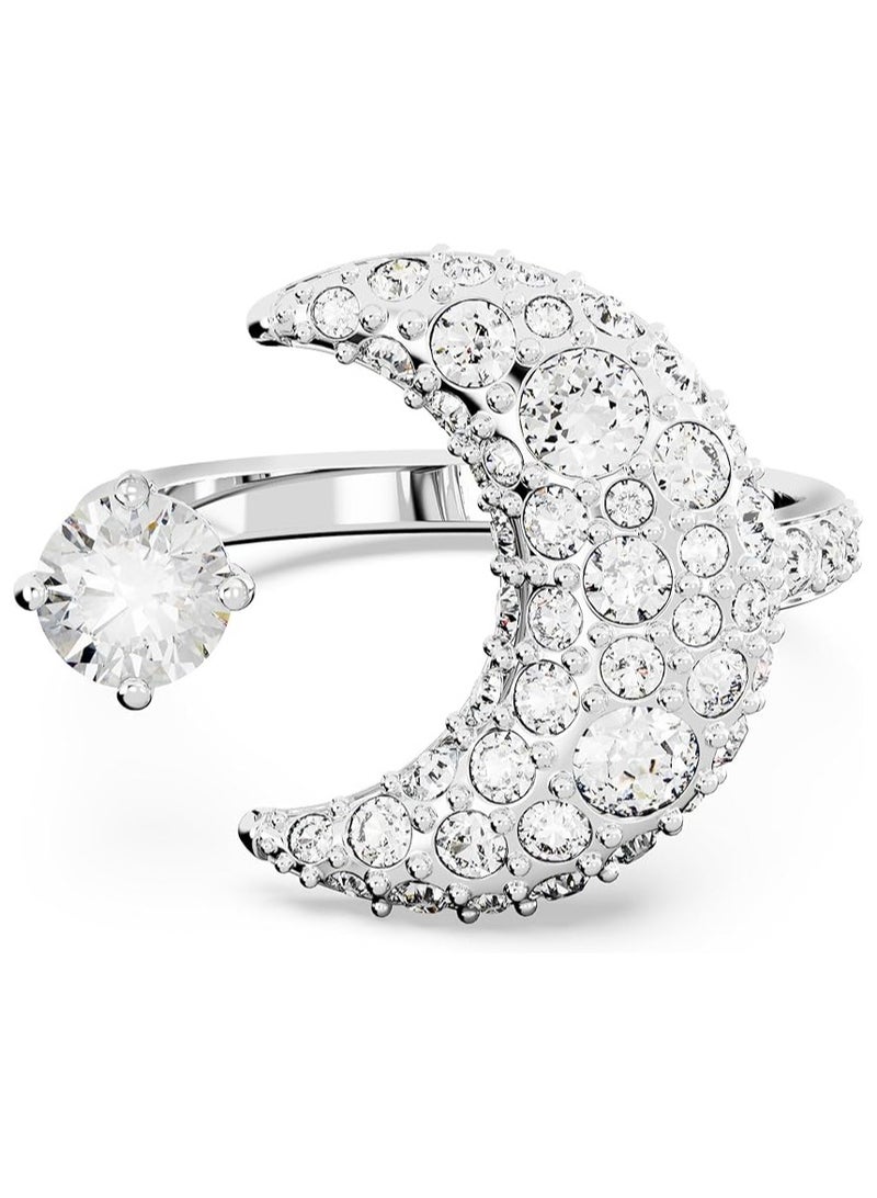 SWAROVSKI Swarovski Luna Open Ring with White Crystals and Moon Motif in a Rhodium Plated Setting, from the Swarovski Luna Collection, Size 52  - Image 1