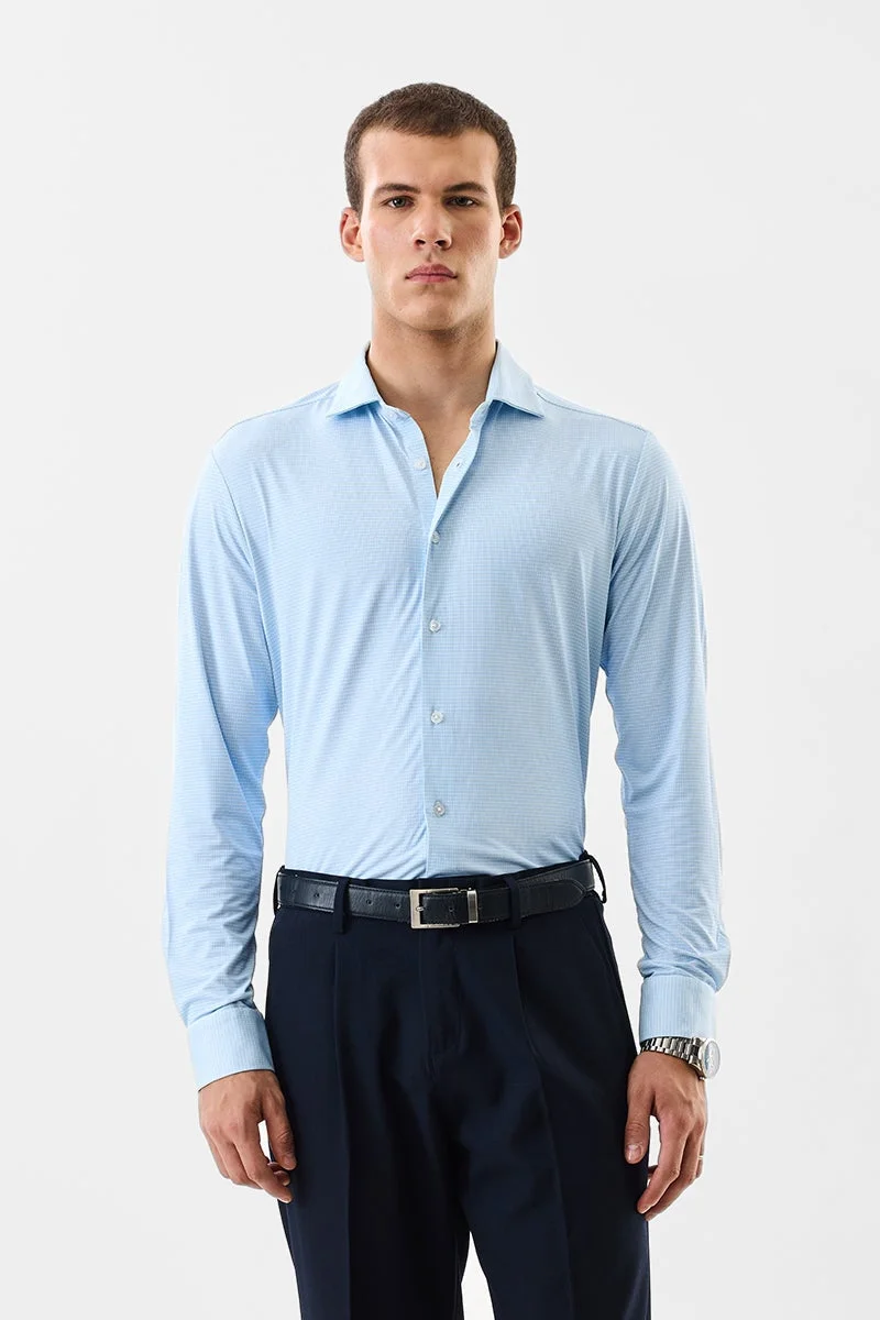 SNITCH Light Blue Striped Long Sleeve Slim Fit Shirt