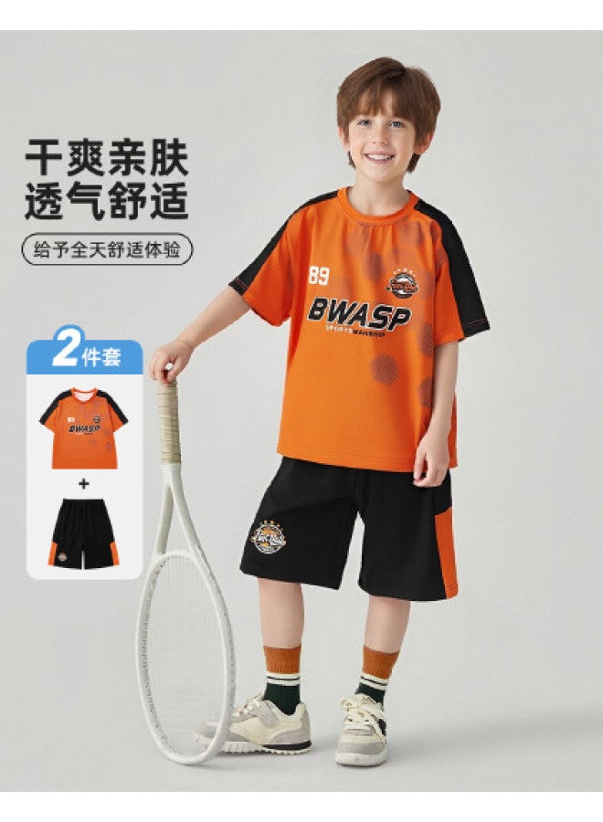 Bumblebee Boys' Outfit Kids' Summer Clothes 2025 New Arrival Breathable Short Sleeve Basketball Jersey Two-piece Set - Image 1