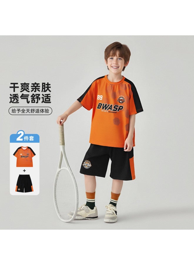 Bumblebee Boys' Outfit Kids' Summer Clothes 2025 New Arrival Breathable Short Sleeve Basketball Jersey Two-piece Set - Image 2