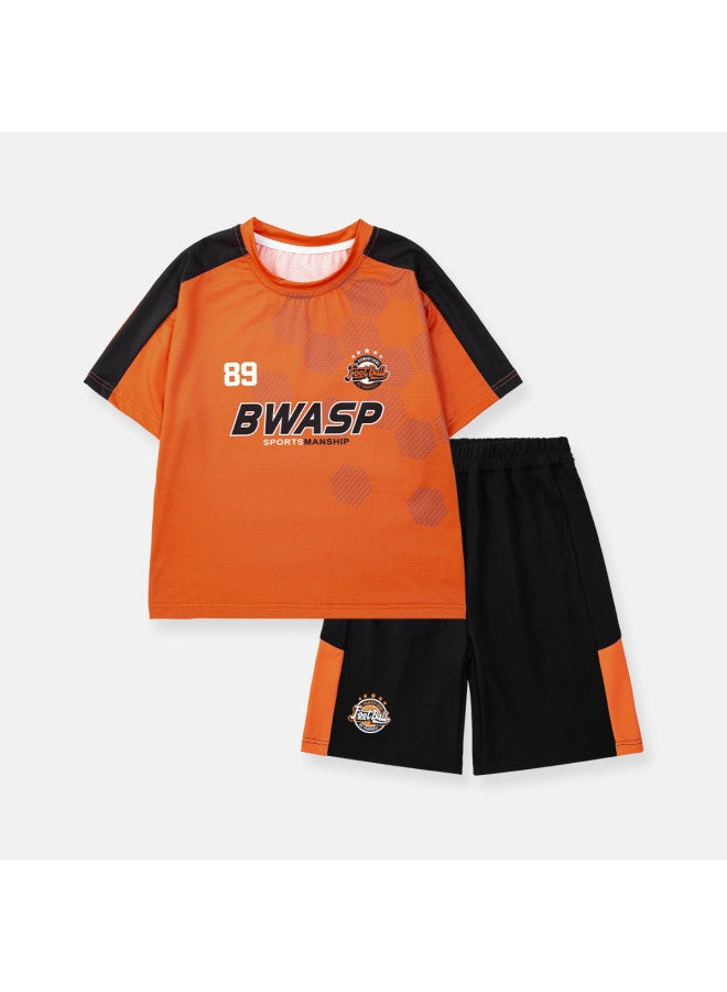 Bumblebee Boys' Outfit Kids' Summer Clothes 2025 New Arrival Breathable Short Sleeve Basketball Jersey Two-piece Set - Image 4