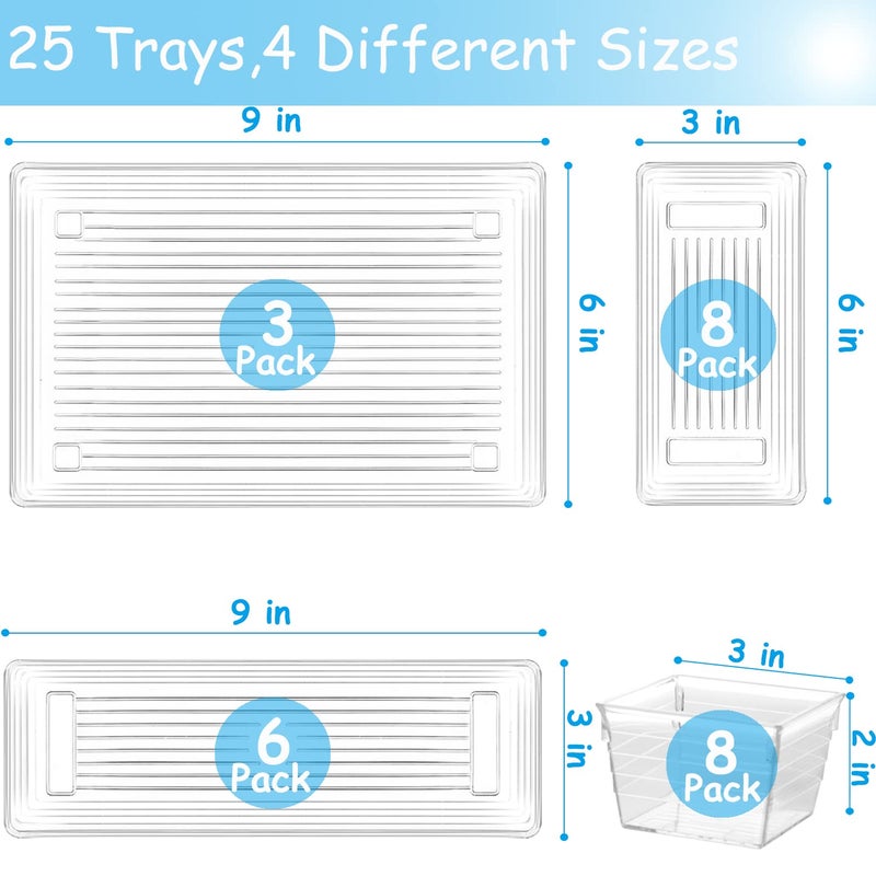 DCA 25 PCS Clear Plastic Drawer Organizer Tray, Bathroom Organizers and Storage Bins for Makeup, Kitchen Utensils, Jewelries, Gadgets, Office Desk - Image 3