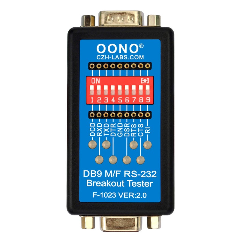 OONO RS232 Breakout Tester LED Monitor, DB9 Male to Female Breakout Module - Image 1